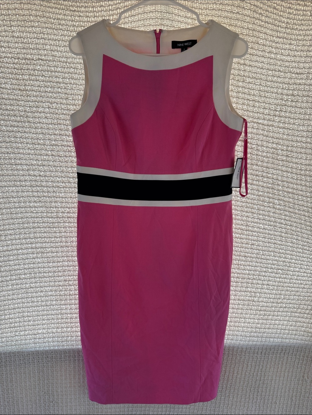 Nine West Pink and White Colorblock Sheath Dress with Black Waistband